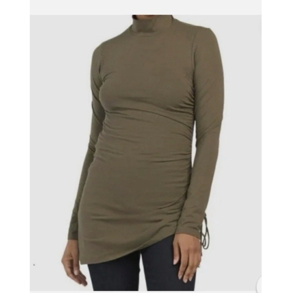 Theory Ruched‎ Mockneck Turtleneck Olive Green Bonsai Size large